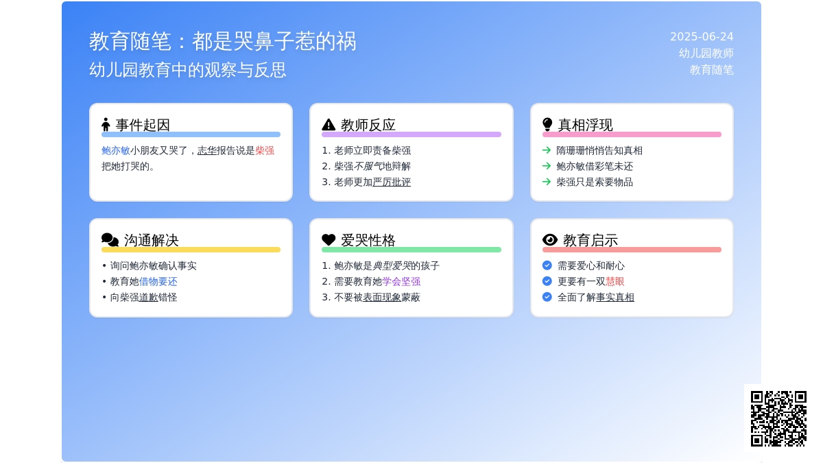 幼儿园教育随笔都是哭鼻子惹的祸