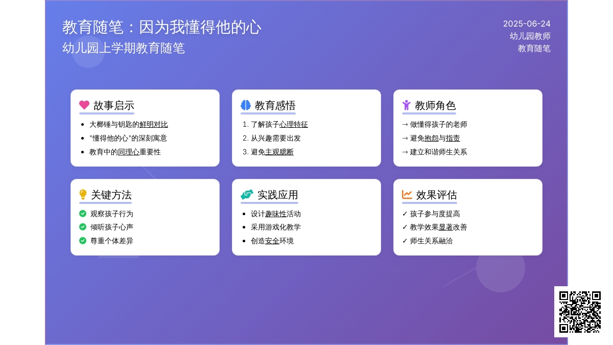 幼儿园上学期教育随笔因为我懂得他的心