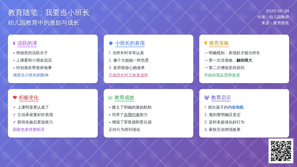 幼儿园教育随笔我要当小班长