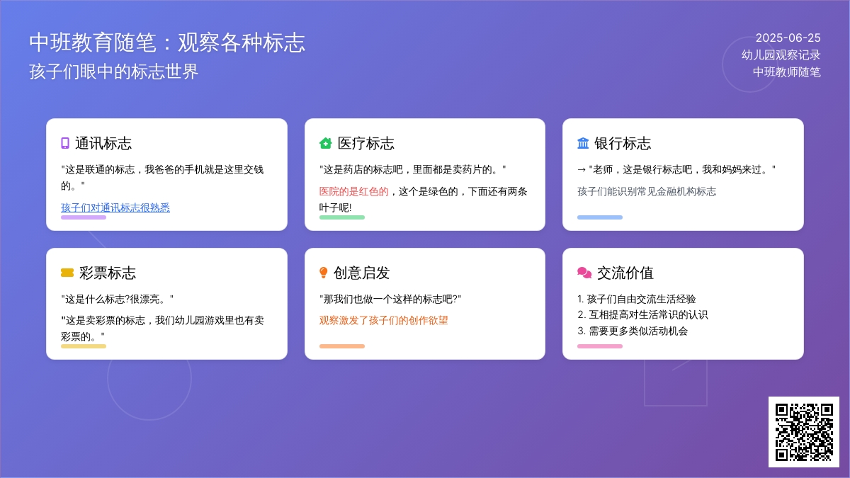 中班教育随笔观察各种标志