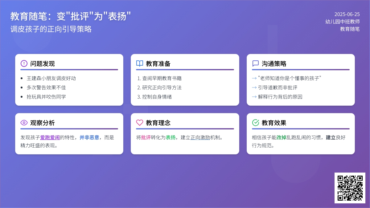 幼儿园中班教师教育随笔变“批评”为“表扬”