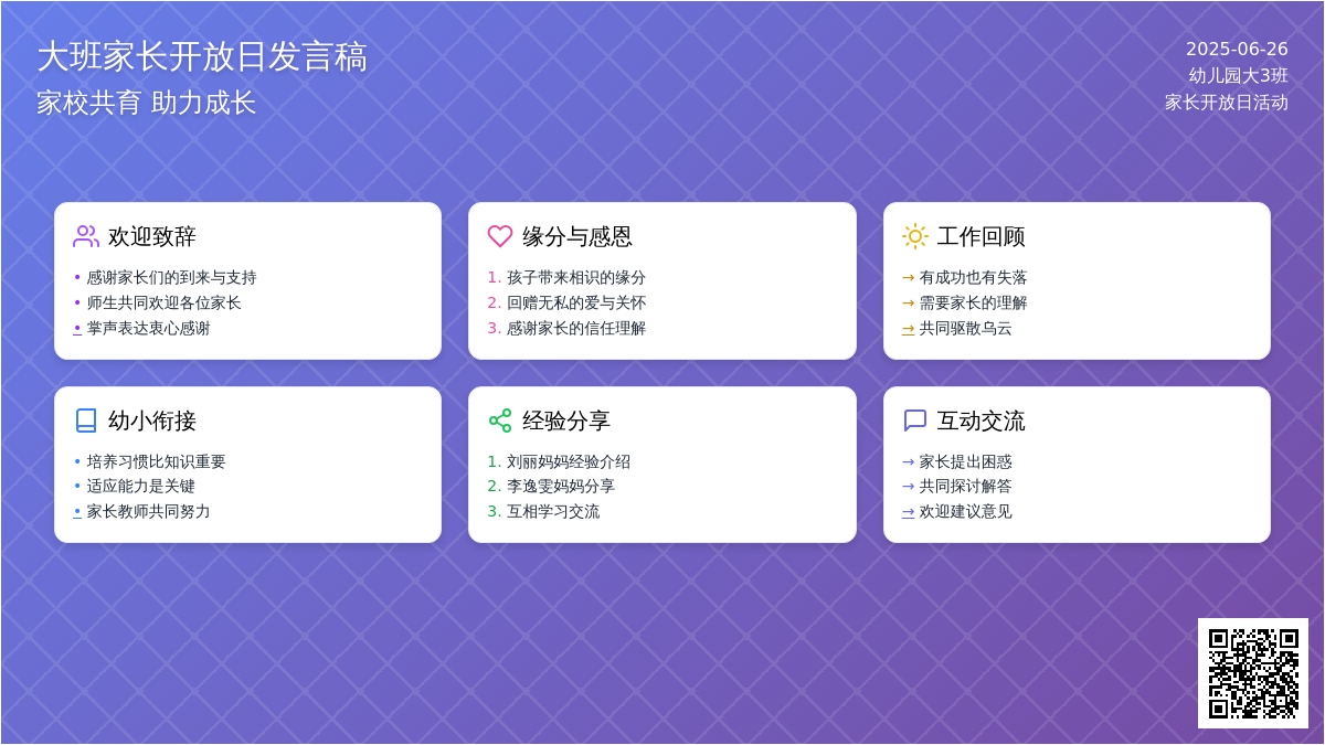 大班家长开放日发言稿