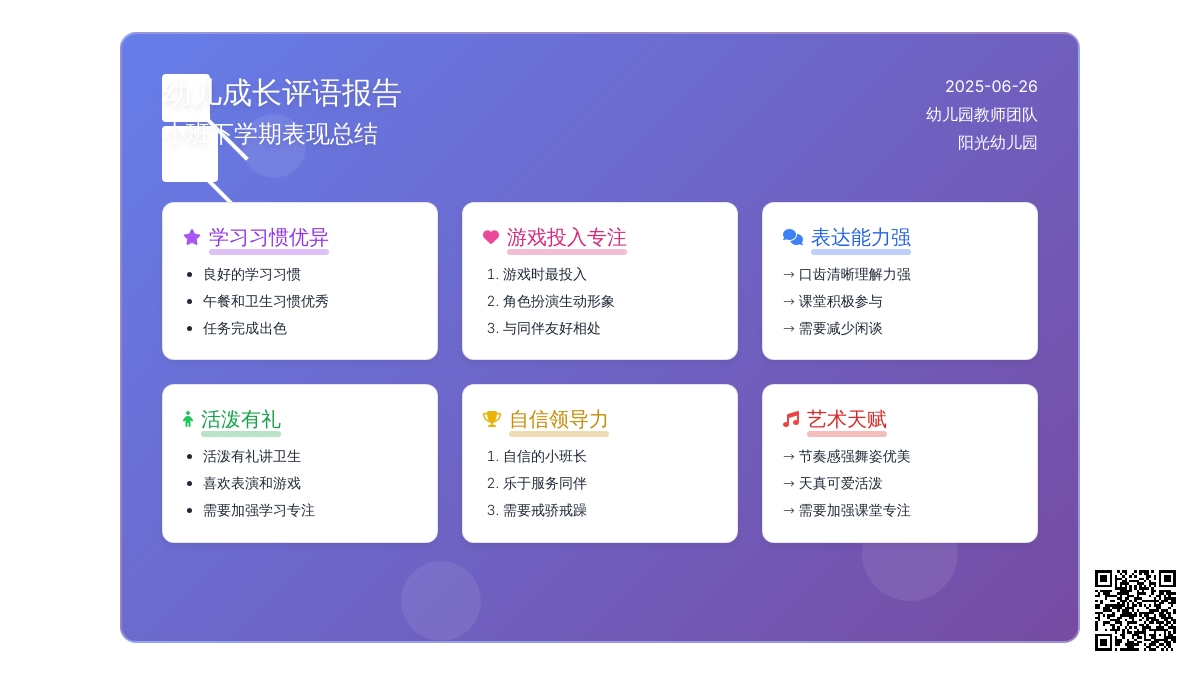 小班下学期评语（13条）