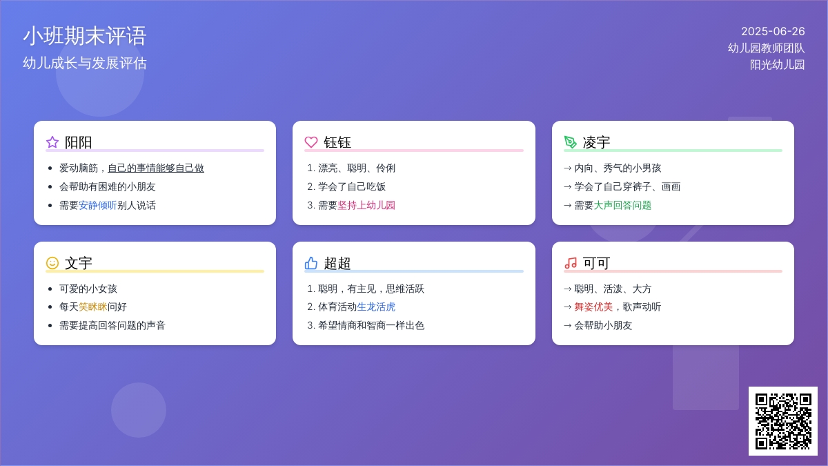 小班期末评语（16条）