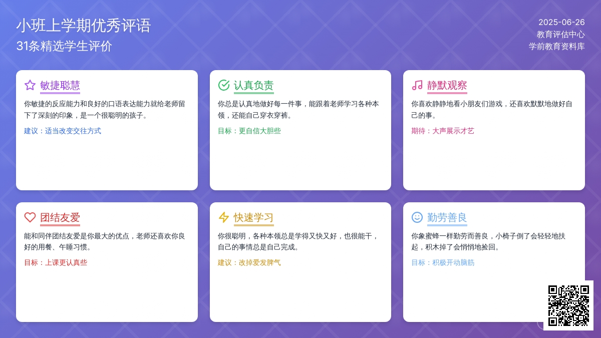 小班上学期优秀评语（31条）