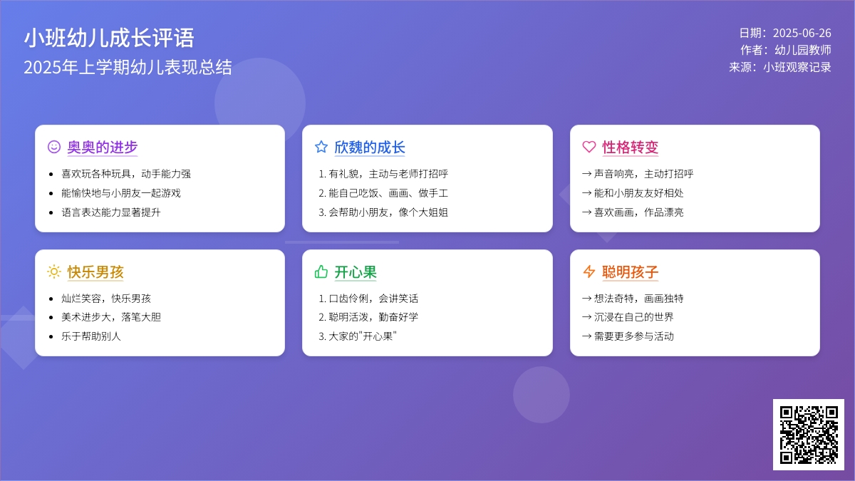 小班评语上学期（8条）