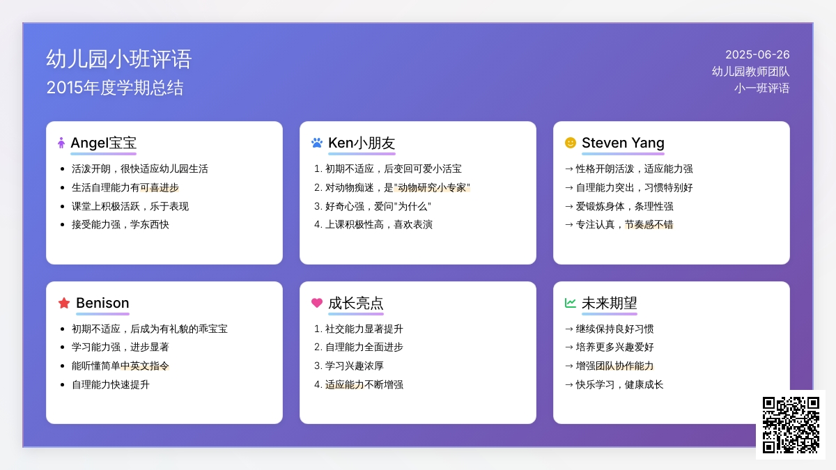 2015年幼儿园小班评语