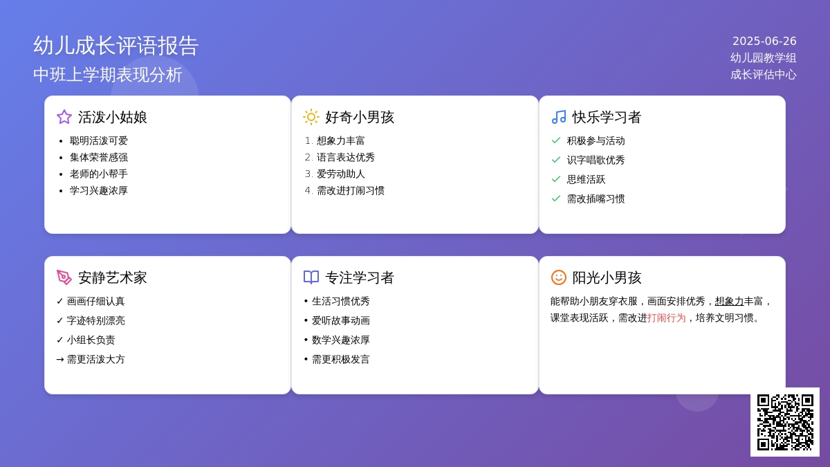 推荐中班上学期幼儿评语