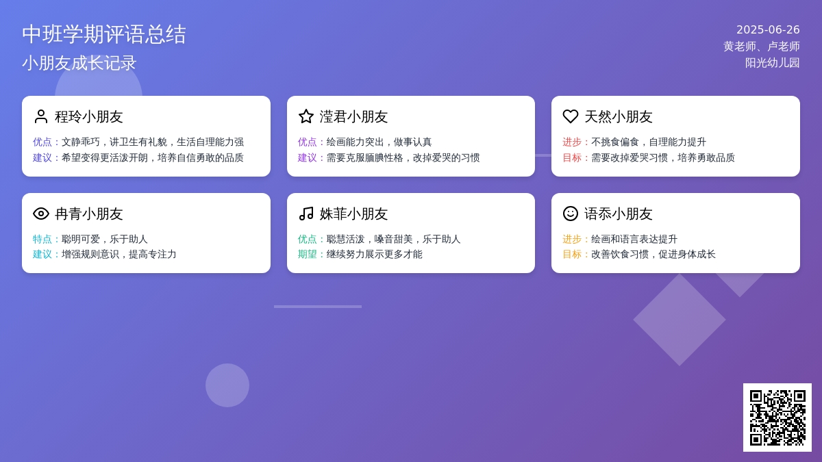 中班评语精选（三）