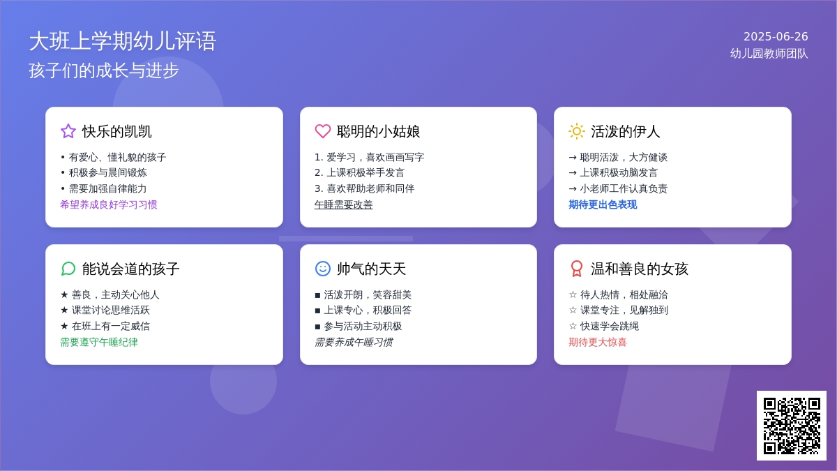 大班上学期幼儿评语（20条）