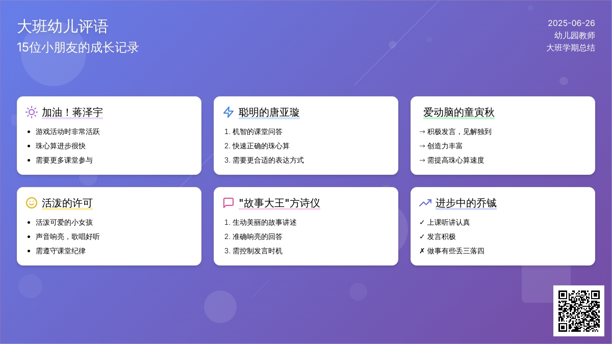 大班幼儿评语（15条）