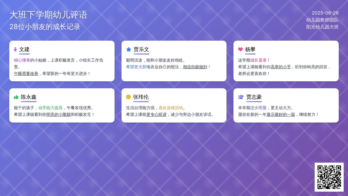 大班下学期幼儿评语（28条）