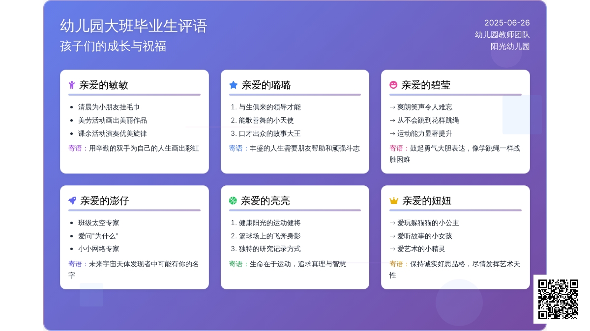 幼儿园大班毕业生评语