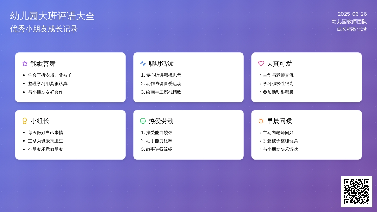 幼儿园大班评语大全（一）