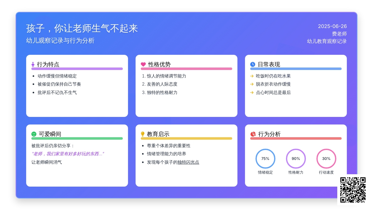 幼儿观察记录《孩子，你让老师生气不起来》