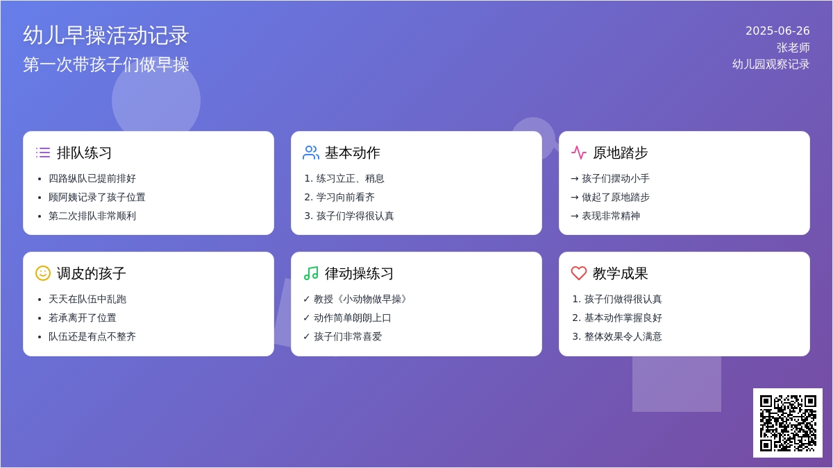 幼儿观察记录《第一次带孩子们做早操》