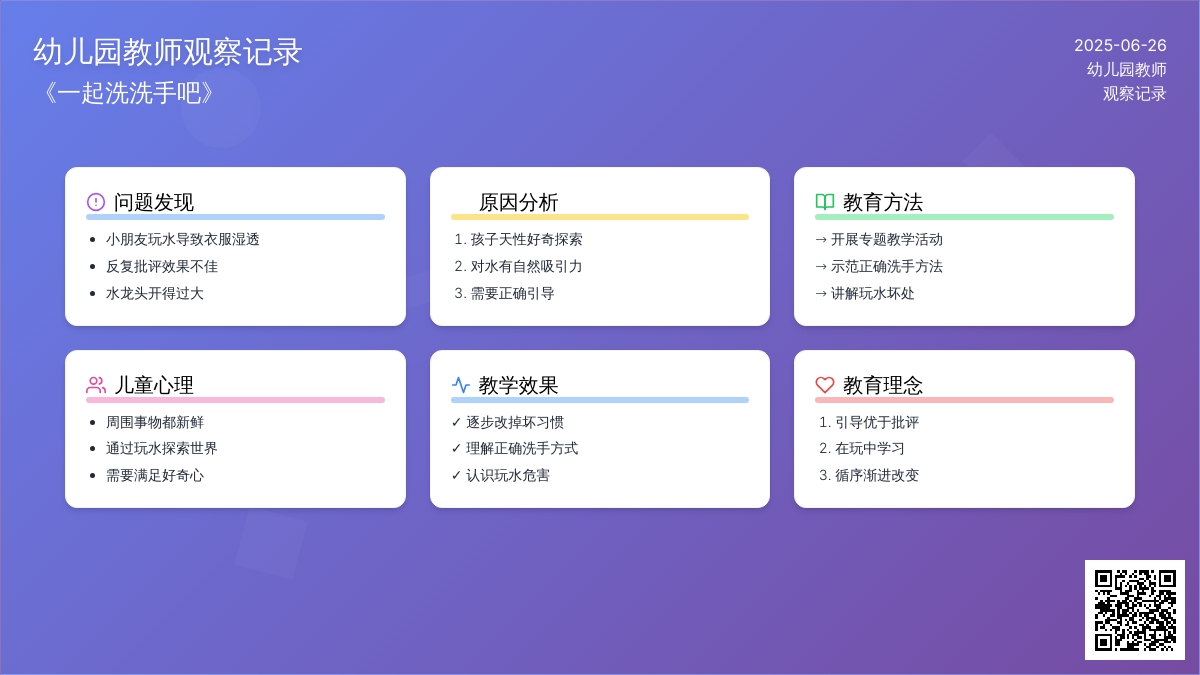 幼儿园教师观察记录《一起洗洗手吧》