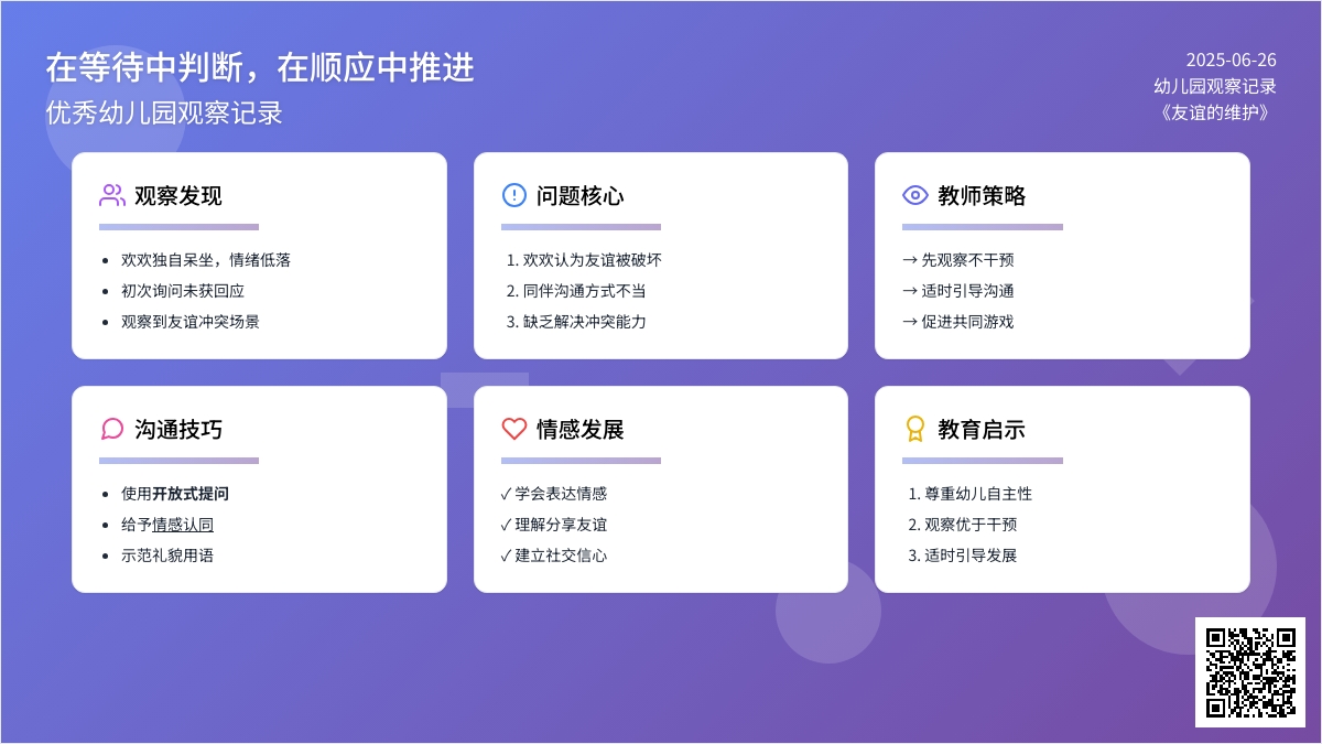 优秀幼儿园观察记录《在等待中判断，在顺应中推进》