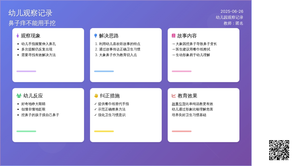 幼儿观察记录《鼻子痒不能用手挖》
