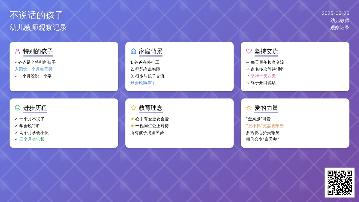 幼儿教师观察记录《不说话的孩子》