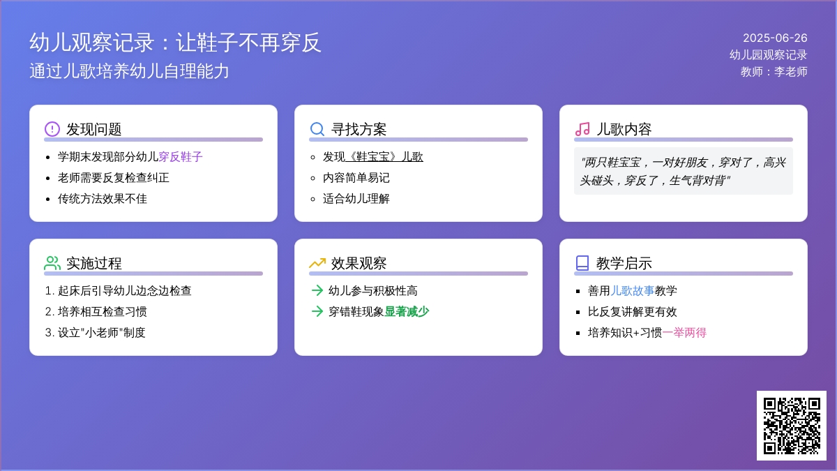 幼儿观察记录《让鞋子不再穿反》