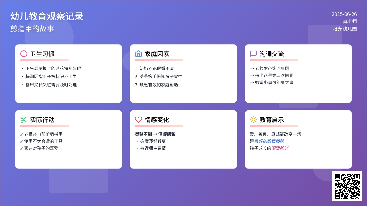 幼儿教师观察记录《剪指甲》