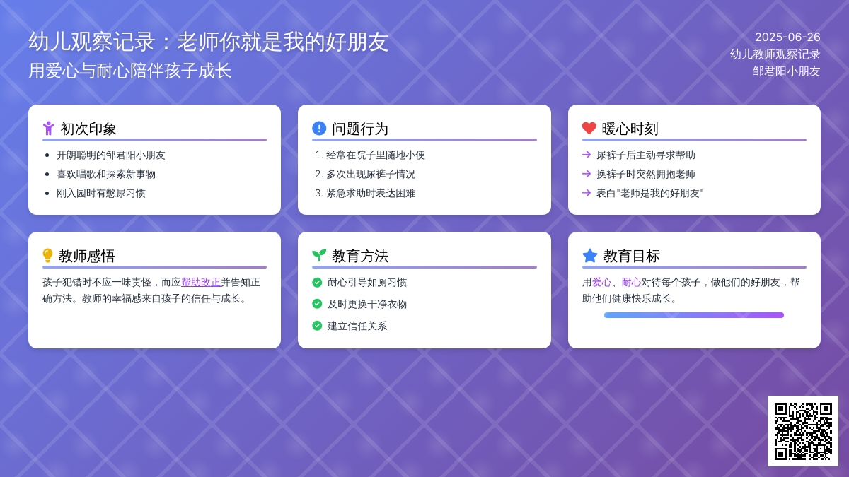 幼儿观察记录《老师你就是我的好朋友》
