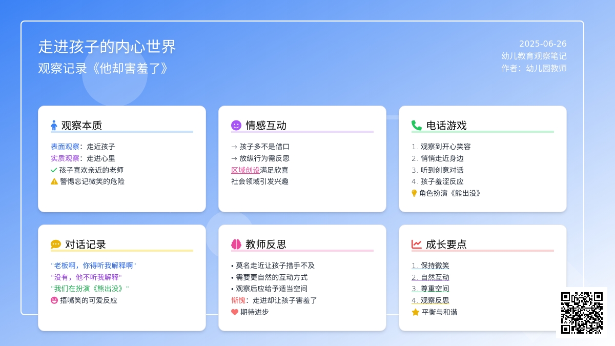 幼儿上学期观察记录《他却害羞了》