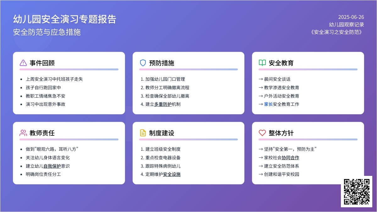 幼儿园观察记录《安全演习之安全防范》