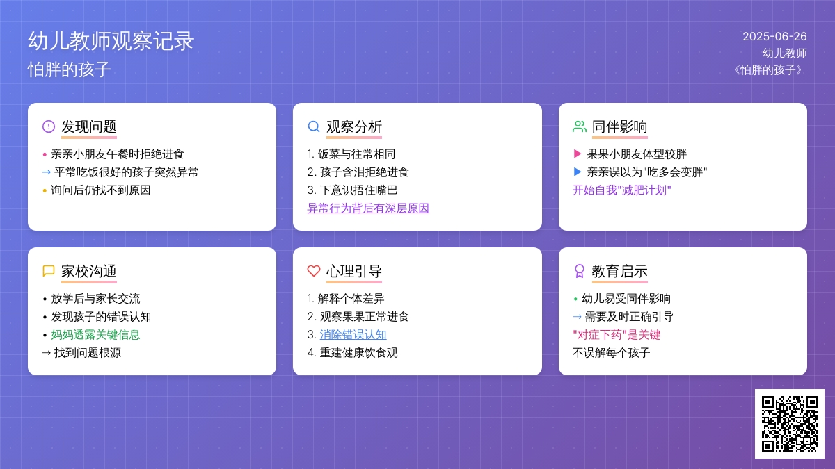 幼儿教师观察记录《怕胖的孩子》