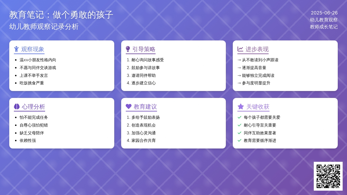 幼儿教师观察记录《做个勇敢的孩子》