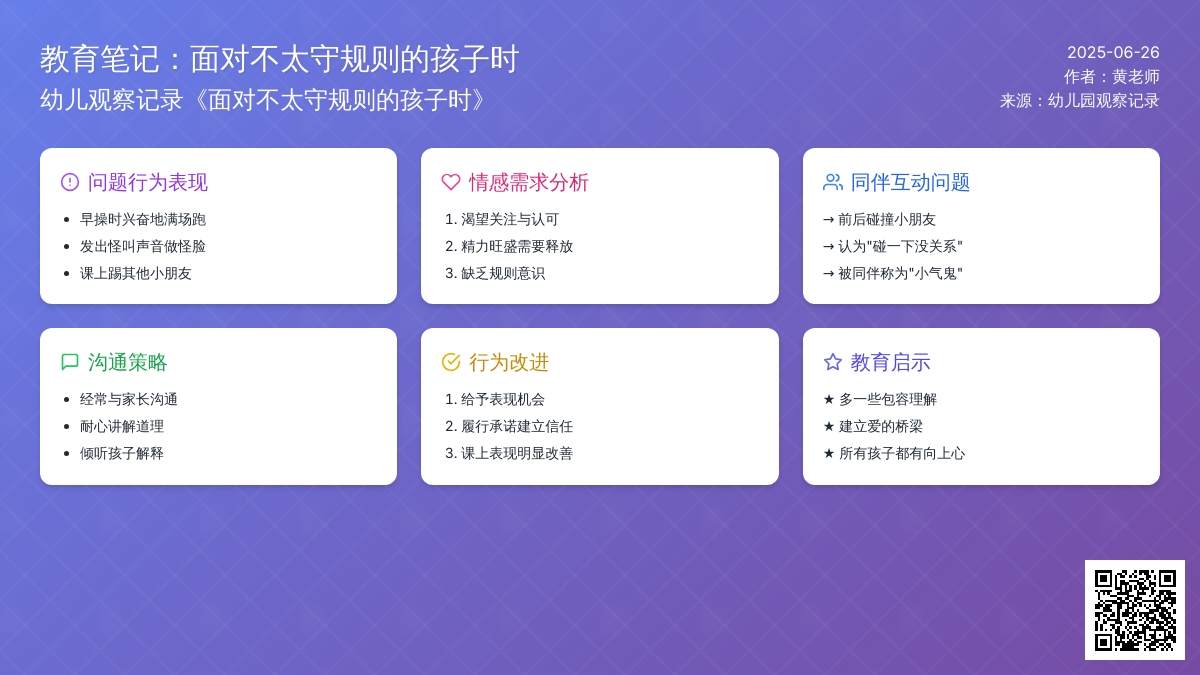 幼儿观察记录《面对不太守规则的孩子时》