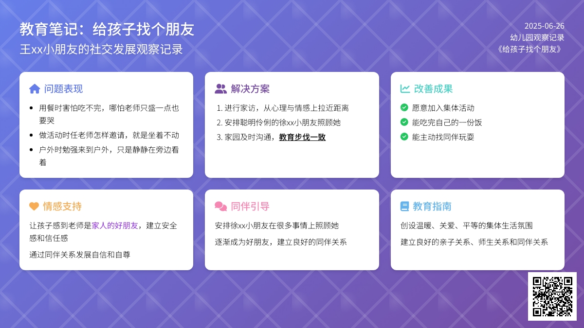 幼儿园观察记录《给孩子找个朋友》