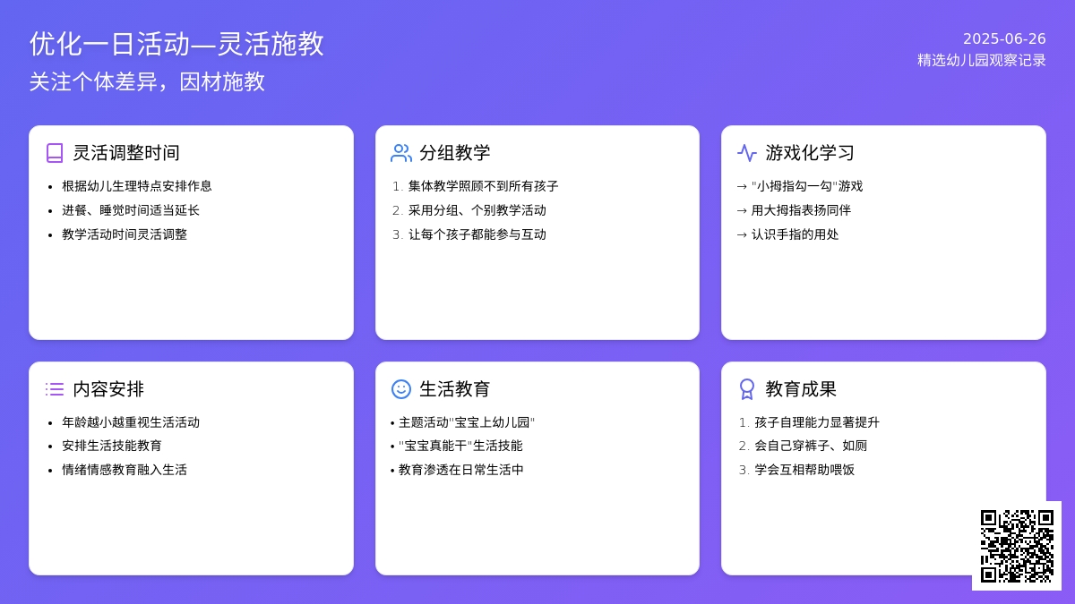 精选幼儿园观察记录《优化一日活动―灵活施教》