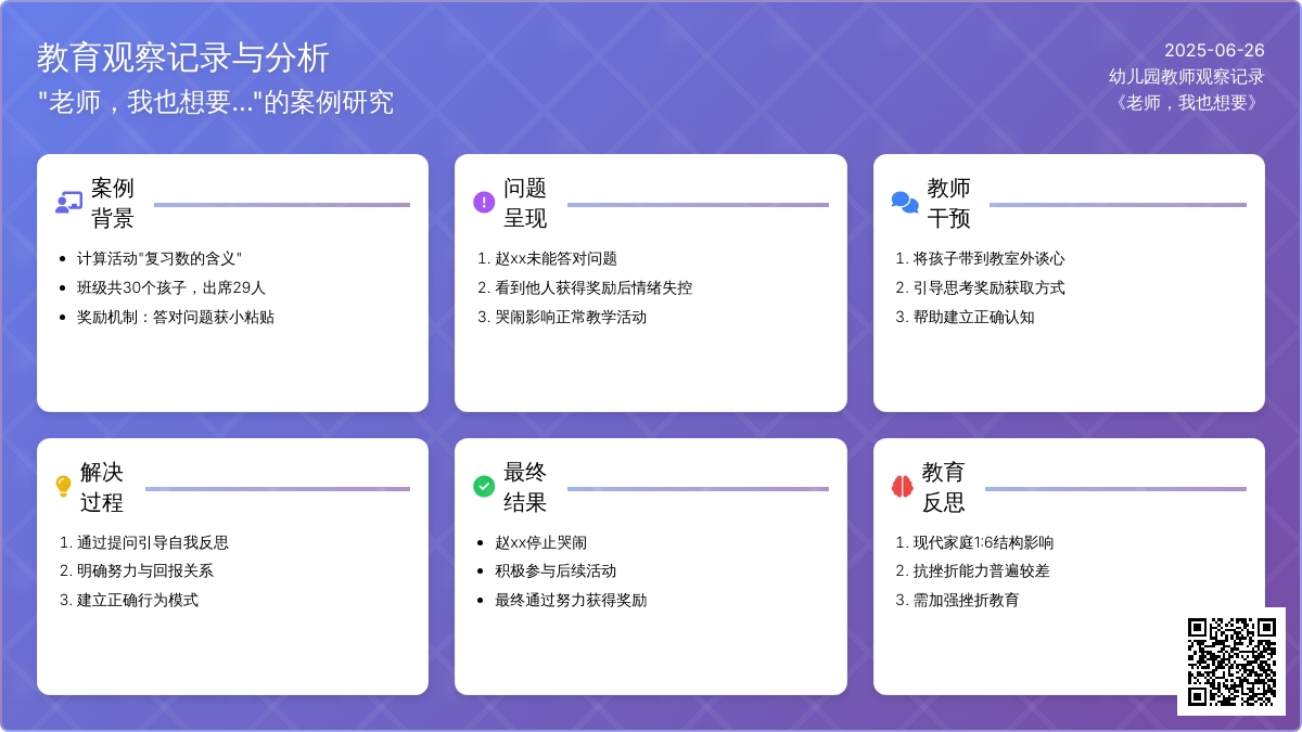 幼儿园教师观察记录《老师，我也想要》