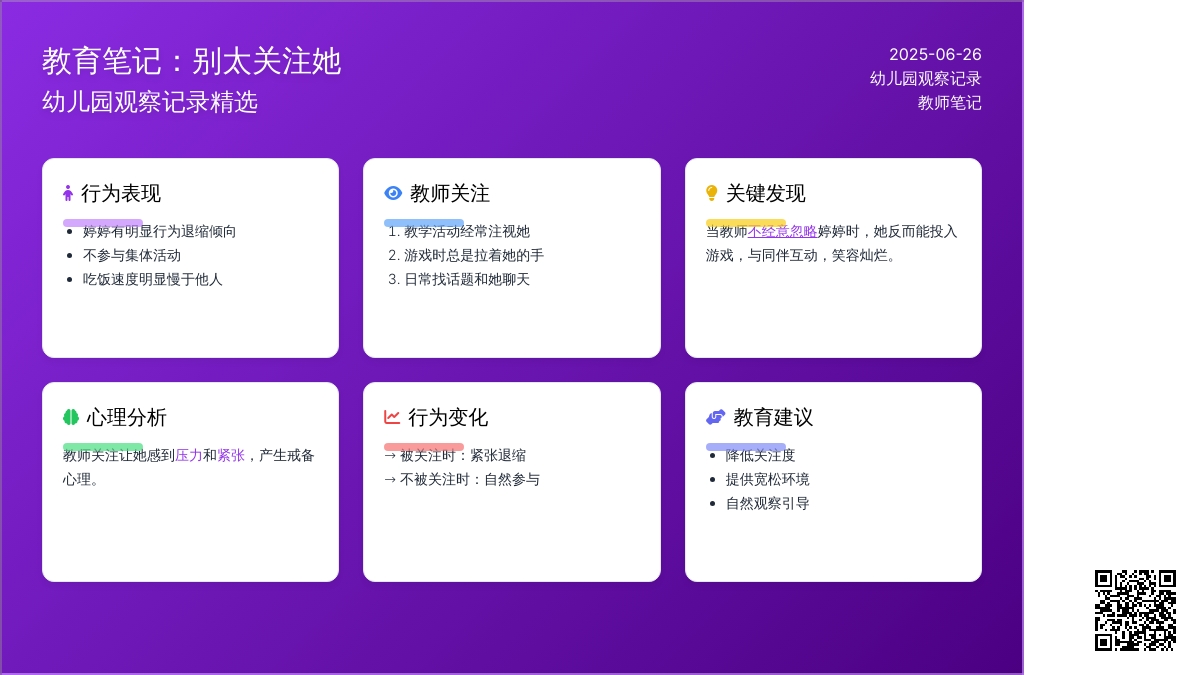 精选幼儿园观察记录《别太关注她》