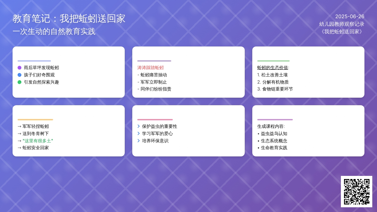 幼儿园教师观察记录《我把蚯蚓送回家》