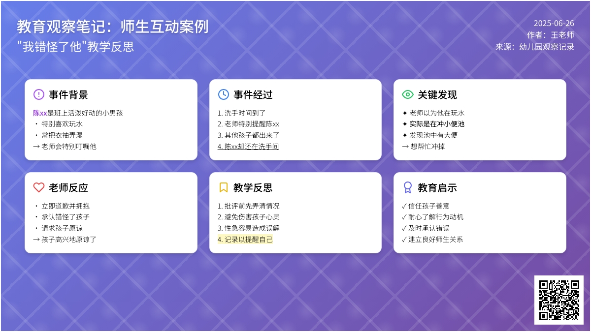 幼儿园老师观察记录《我错怪了他》