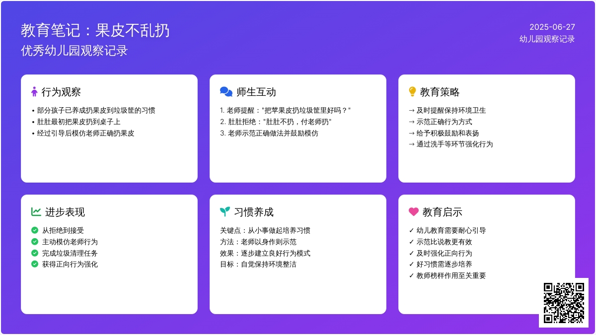 优秀幼儿园观察记录《果皮不乱扔》