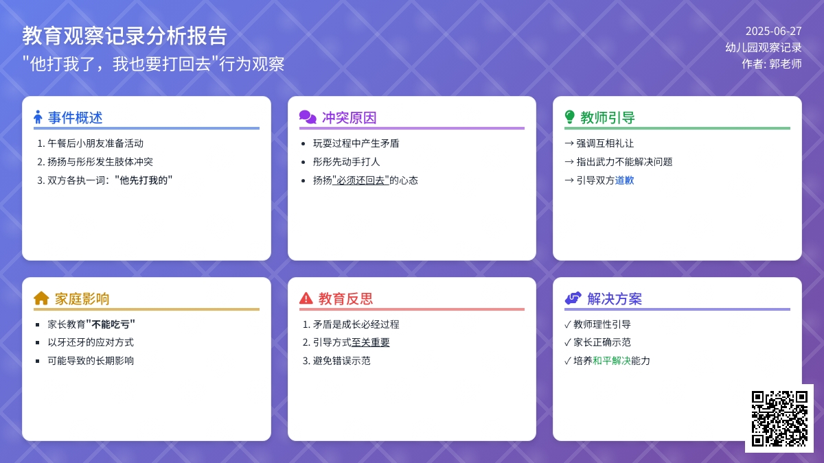 优秀幼儿园观察记录《他打我了，我也要打回去》