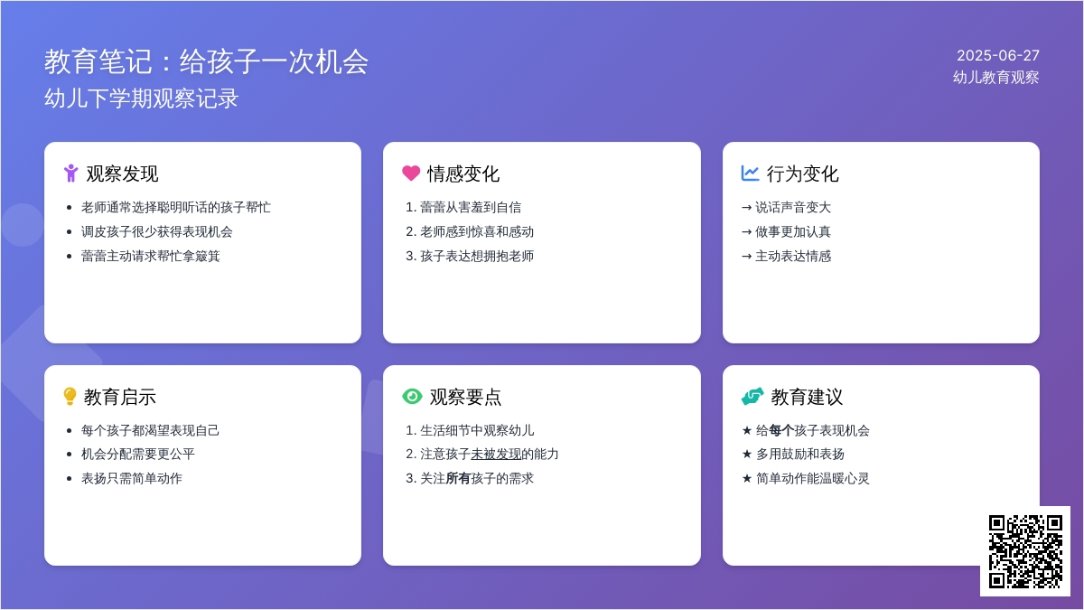 幼儿下学期观察记录《给孩子一次机会》
