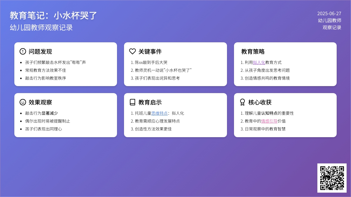 幼儿园教师观察记录《小水杯哭了》