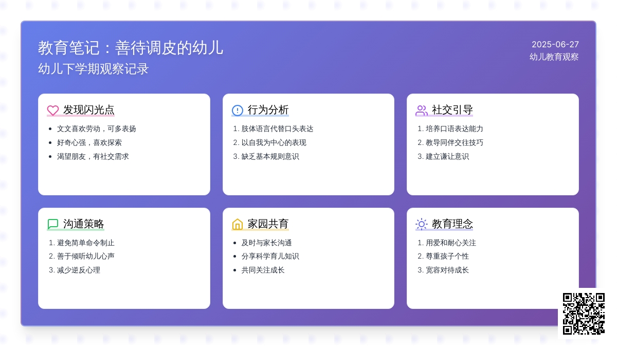 幼儿下学期观察记录《善待调皮的幼儿》
