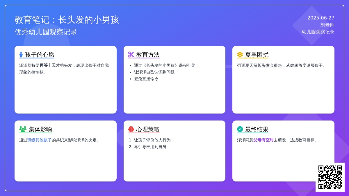 优秀幼儿园观察记录《长头发的小男孩》