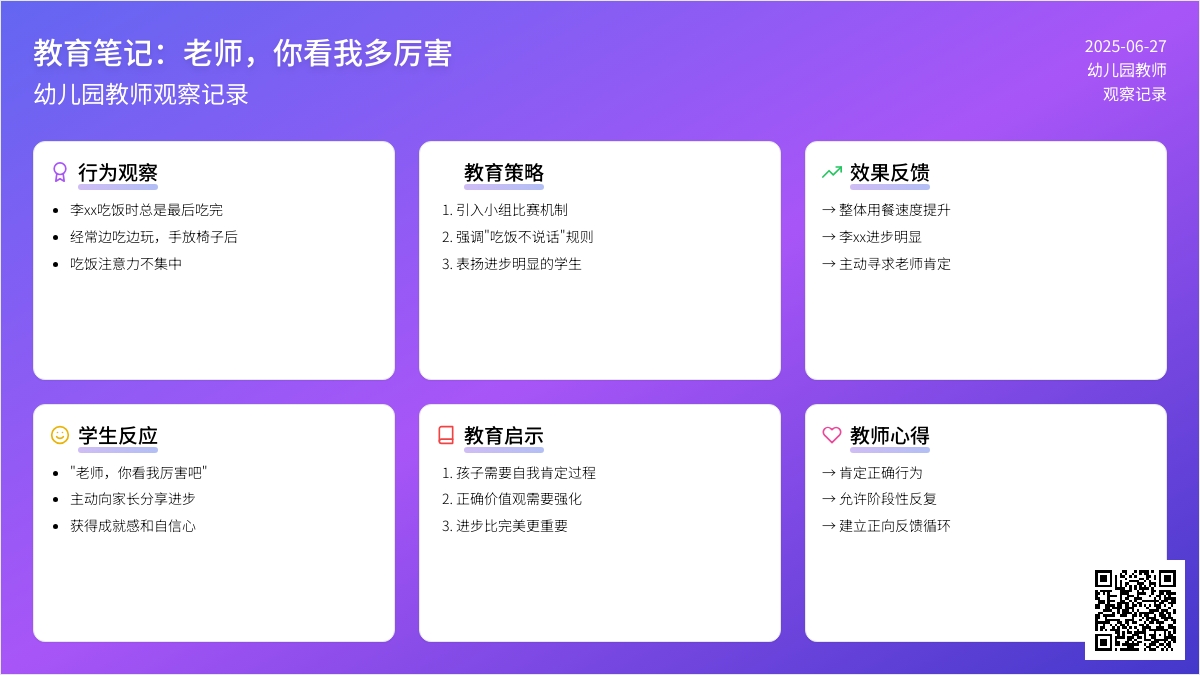 幼儿园教师观察记录《老师，你看我多厉害》