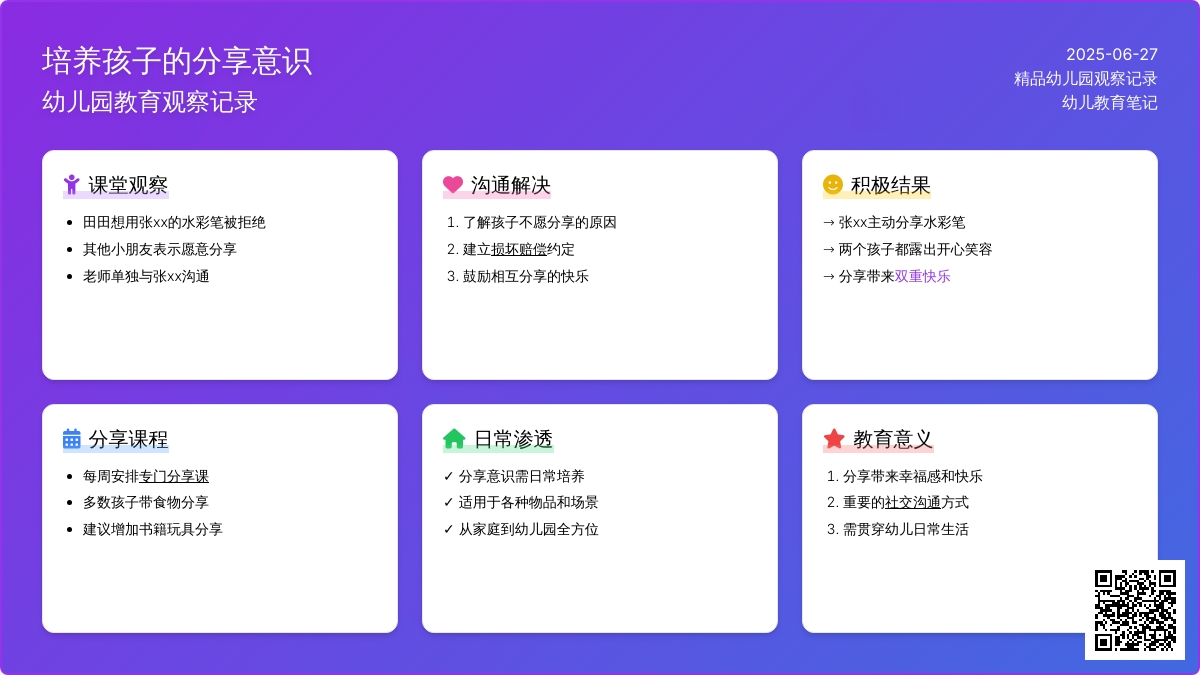 精品幼儿园观察记录《培养孩子的分享意识》