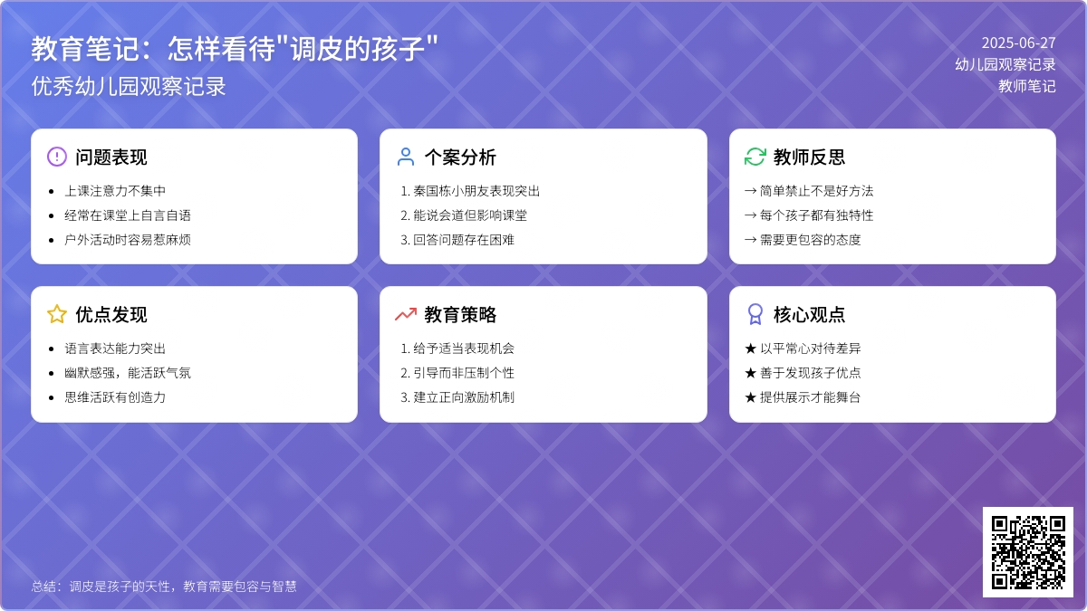 优秀幼儿园观察记录《怎样看待“调皮的孩子”》