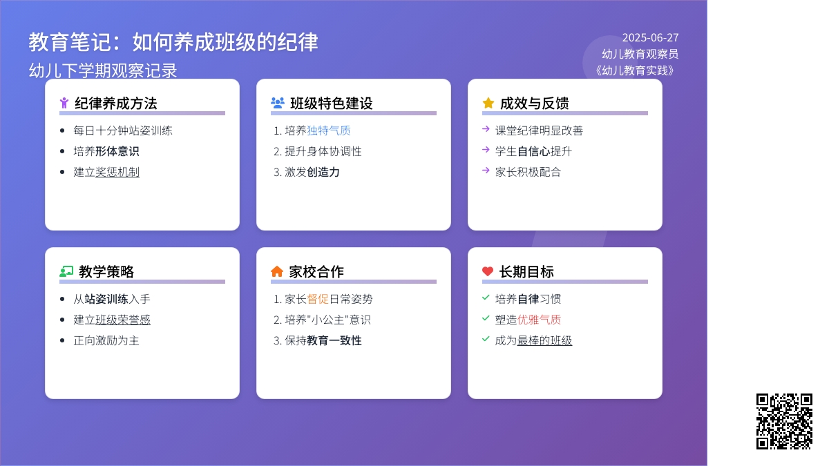 幼儿下学期观察记录《如何养成班级的纪律》