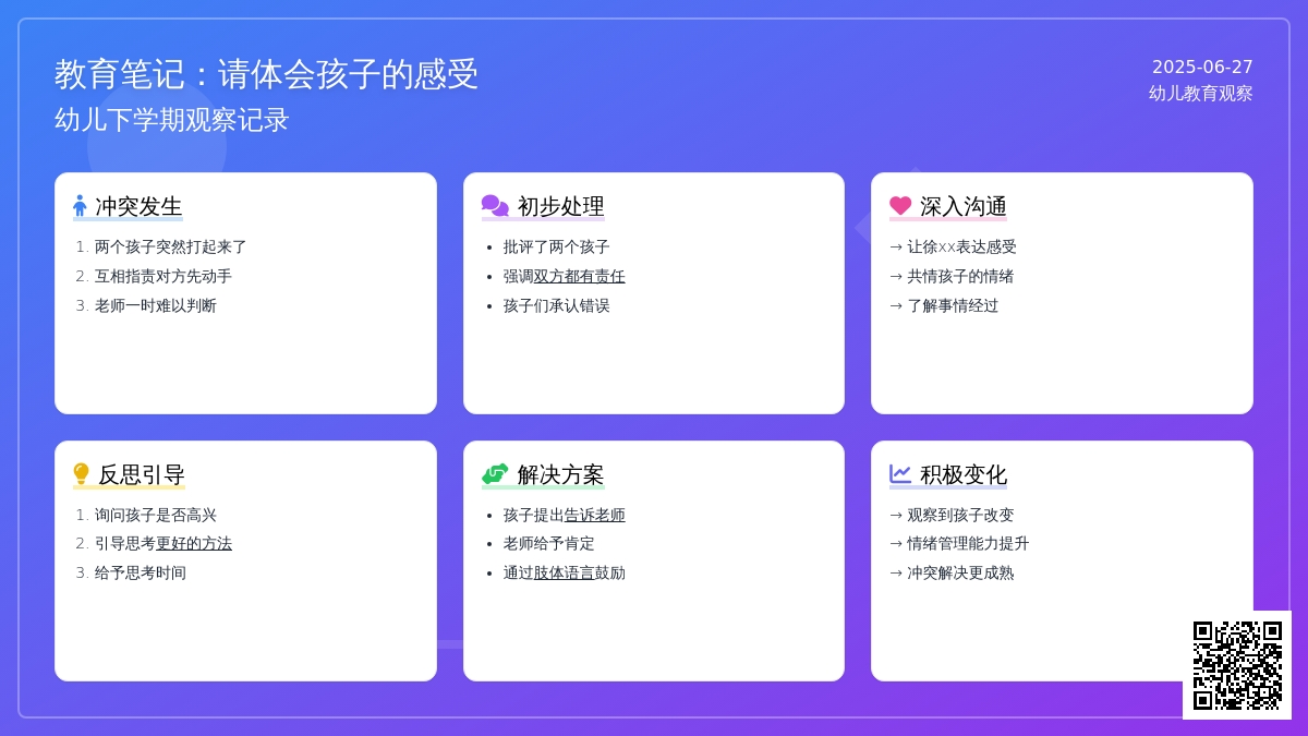 幼儿下学期观察记录《请体会孩子的感受》