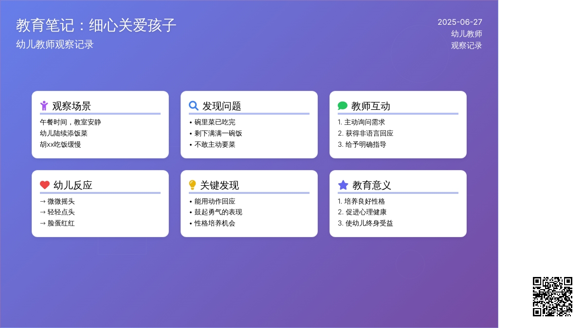 幼儿教师观察记录《细心关爱孩子》
